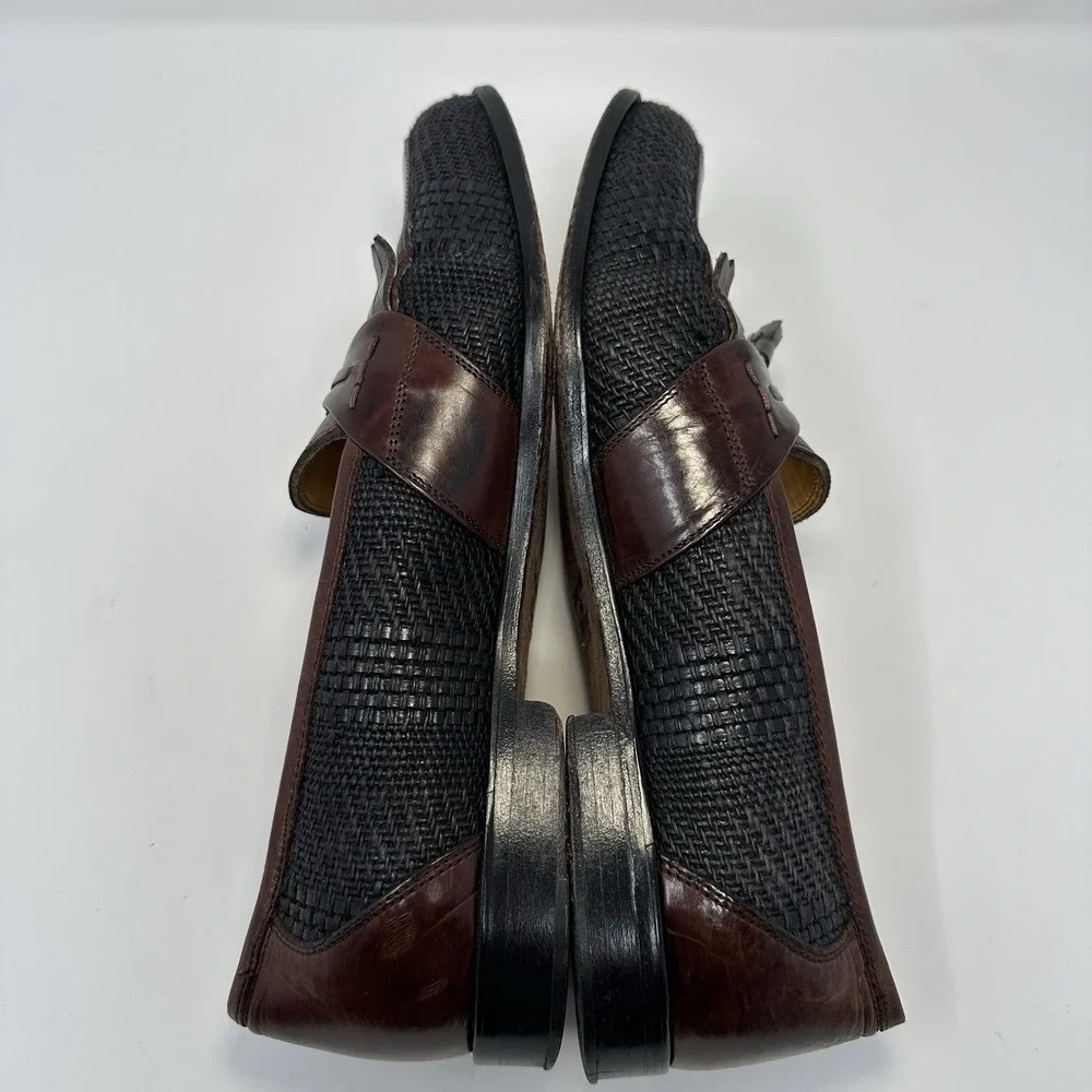 JOHNSTON & MURPHY Woven Tassel Loafers Men's Sz 8.5 Two tone Black Brown Leather
